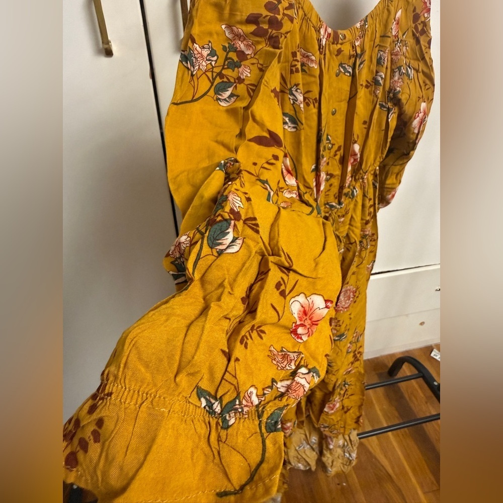 Mustard Floral Button-Front Midi/ Maxi dress Size L - Picture 5 of 6